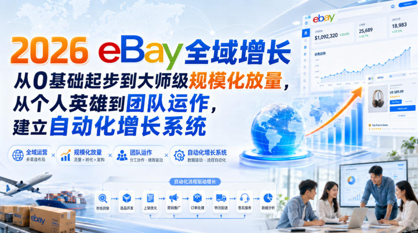2026 eBay全域增长，从0基础起步到大师级规模化放量，从个人英雄到团队运作，建立自动化增长系统-盟主1站 - 热点知汇专注网赚项目资源知识聚汇