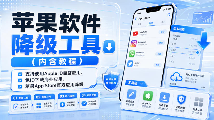 苹果软件降级工具(内含教程)，支持使用Apple ID自签应用、免ID下载海外应用、苹果App Store官方应用降级等-盟主1站 - 热点知汇专注网赚项目资源知识聚汇