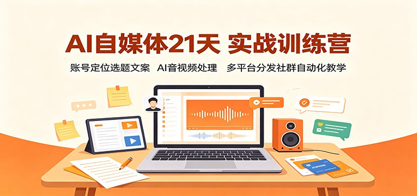 AI自媒体21天实战训练营：账号定位选题文案，AI音视频处理，多平台分发社群自动化教学-盟主1站 - 热点知汇专注网赚项目资源知识聚汇