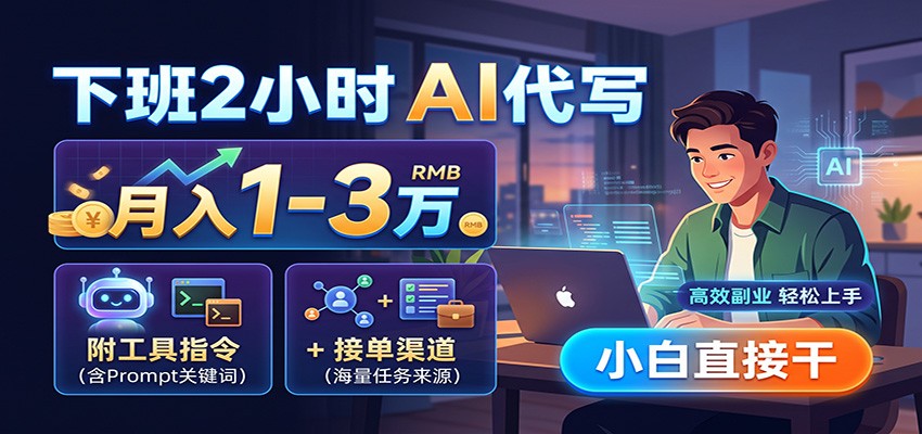 下班2小时AI代写，月入1-3万，附工具指令+接单渠道，小白直接干-盟主1站 - 热点知汇专注网赚项目资源知识聚汇