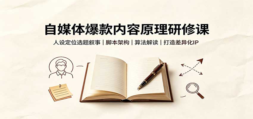 自媒体爆款内容原理研修课：人设定位选题叙事，脚本架构，算法解读打造差异化IP-盟主1站 - 热点知汇专注网赚项目资源知识聚汇