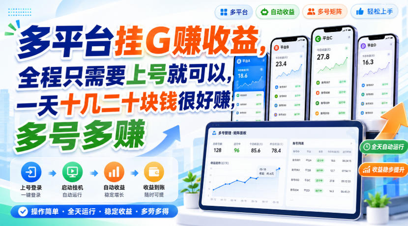 多平台挂G賺收益,全程只需要上号就可以,一天十几二十块钱很好賺,多号多賺【揭秘】-盟主1站 - 热点知汇专注网赚项目资源知识聚汇