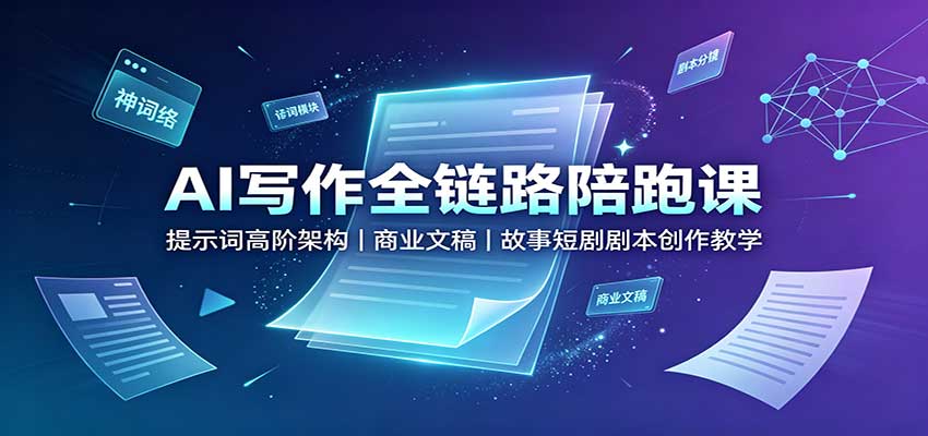 AI写作全链路陪跑课：提示词高阶架构，商业文稿，故事短剧剧本创作教学-盟主1站 - 热点知汇专注网赚项目资源知识聚汇
