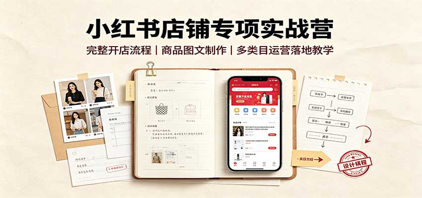 小红书店铺专项实战营：完整开店流程，商品图文制作，多类目运营落地教学-盟主1站 - 热点知汇专注网赚项目资源知识聚汇
