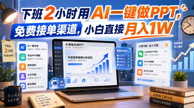 下班2小时用AI一键做PPT,免费接单渠道,小白直接月入1W【揭秘】-盟主1站 - 热点知汇专注网赚项目资源知识聚汇