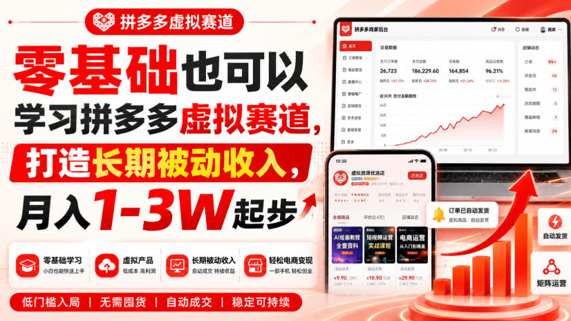 零基础也可以学习拼多多虚拟赛道，打造长期被动收入，月入1-3W起步-盟主1站 - 热点知汇专注网赚项目资源知识聚汇