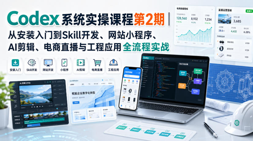Codex系统实操课程第2期｜从安装入门到Skill开发、网站小程序、AI剪辑、电商直播与工程应用全流程实战-盟主1站 - 热点知汇专注网赚项目资源知识聚汇