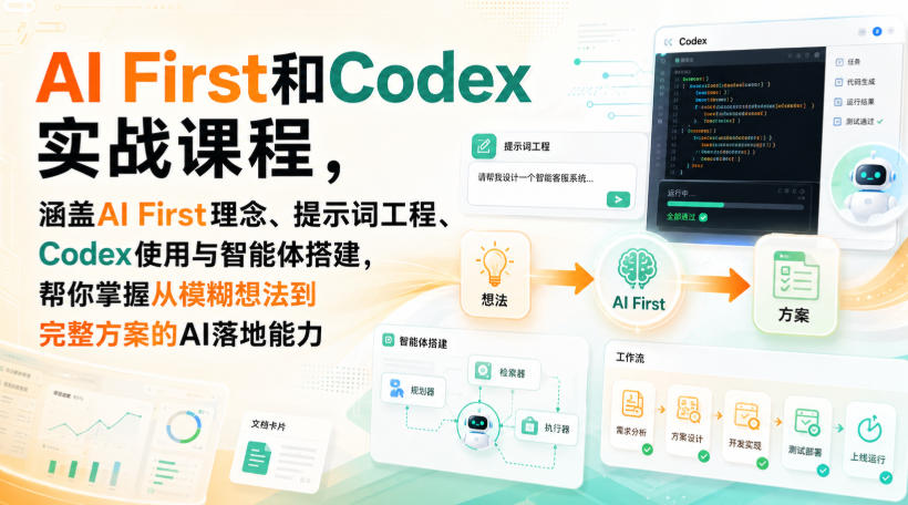 AI First和Codex实战课，涵盖AI First理念、提示词工程、Codex使用与智能体搭建，掌握从模糊想法到完整方案的AI落地能力-盟主1站 - 热点知汇专注网赚项目资源知识聚汇
