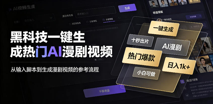 黑科技一键生成热门AI漫剧视频，十秒钟即可搞定，小白也能日入1k+【揭秘】-盟主1站 - 热点知汇专注网赚项目资源知识聚汇