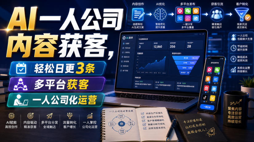 AI一人公司内容获客，轻松日更3条，多平台获客，一人公司化运营(更新0827)-盟主1站 - 热点知汇专注网赚项目资源知识聚汇