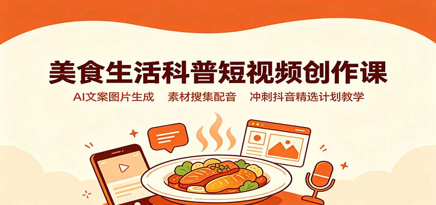 美食生活科普短视频创作课：AI文案图片生成，素材搜集配音，冲刺抖音精选计划教学-盟主1站 - 热点知汇专注网赚项目资源知识聚汇