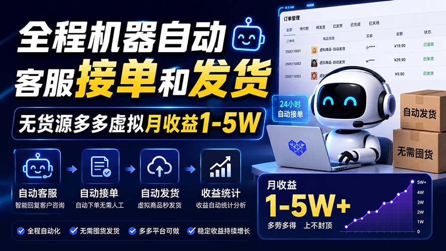 全程机器自动客服接单和发货，无货源多多虚拟月收益1-5W-盟主1站 - 热点知汇专注网赚项目资源知识聚汇