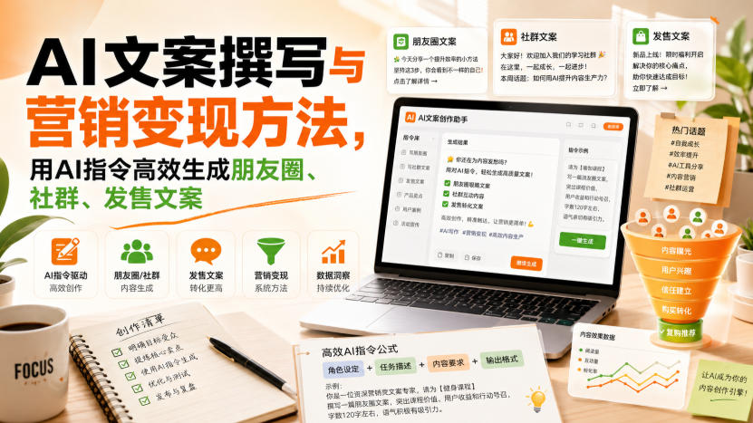 AI文案撰写与营销变现方法，用AI指令高效生成朋友圈、社群、发售文案-盟主1站 - 热点知汇专注网赚项目资源知识聚汇