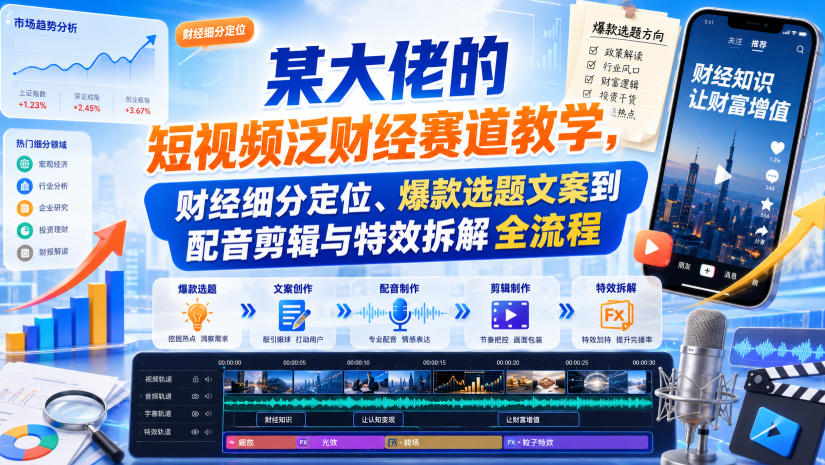 某大佬的短视频泛财经赛道教学，财经细分定位、爆款选题文案到配音剪辑与特效拆解全流程-盟主1站 - 热点知汇专注网赚项目资源知识聚汇