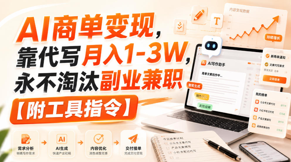 AI商单变现，靠代写月入1-3W，永不淘汰副业兼职【附工具指令】【揭秘】-盟主1站 - 热点知汇专注网赚项目资源知识聚汇