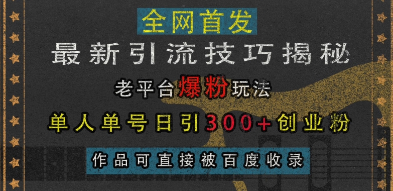最新引流技巧揭秘，老平台爆粉玩法，单人单号日引300+创业粉，作品可直接被百度收录-热点1站 - 热点知汇专注网赚项目资源知识聚汇