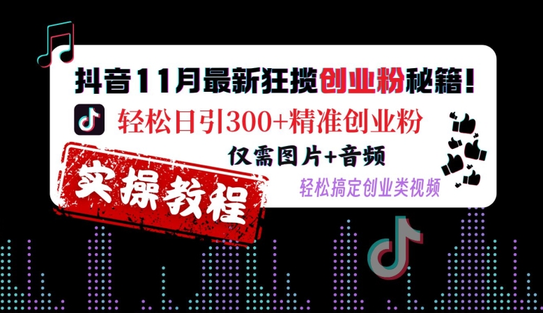 抖音11月最新狂揽创业粉秘籍，轻松日引300+精准创业粉，仅需图片+音频，轻松搞定创业类视频-热点1站 - 热点知汇专注网赚项目资源知识聚汇